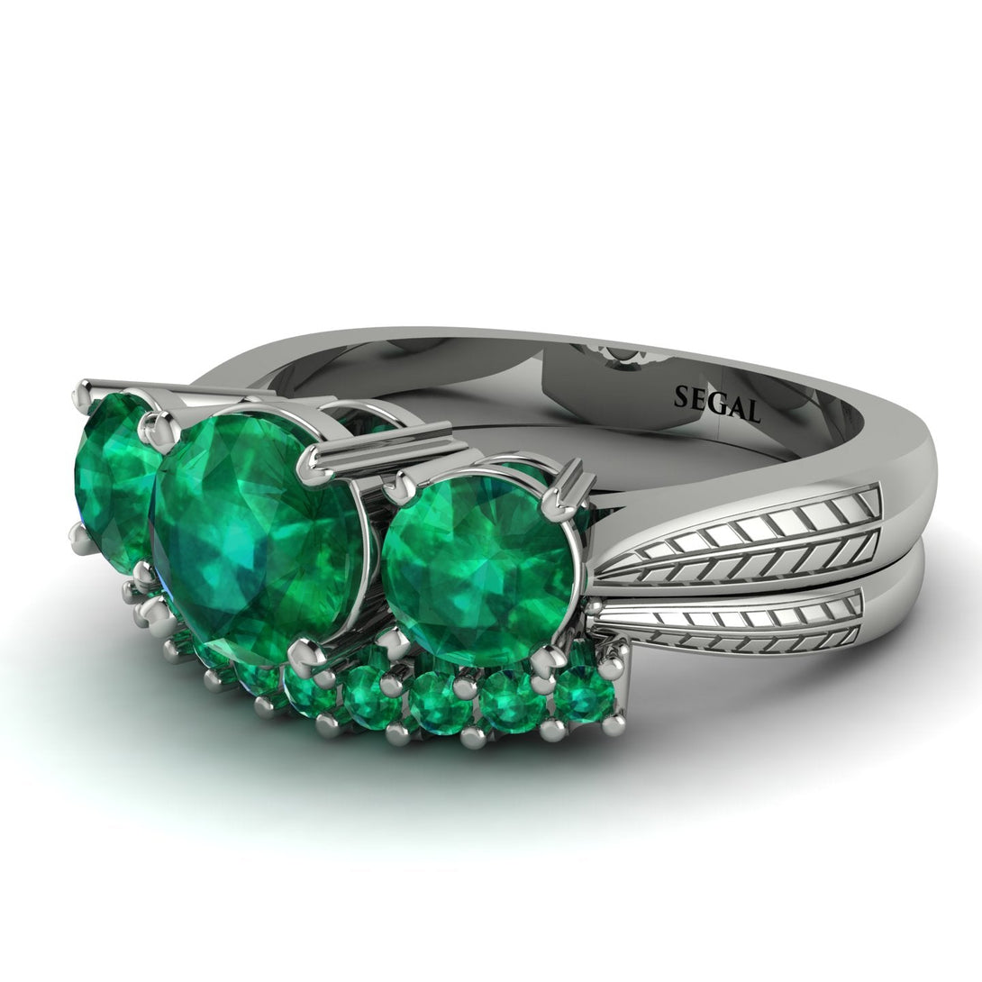 Three Stones Emerald Braches Bridal Set - Donna No. 21