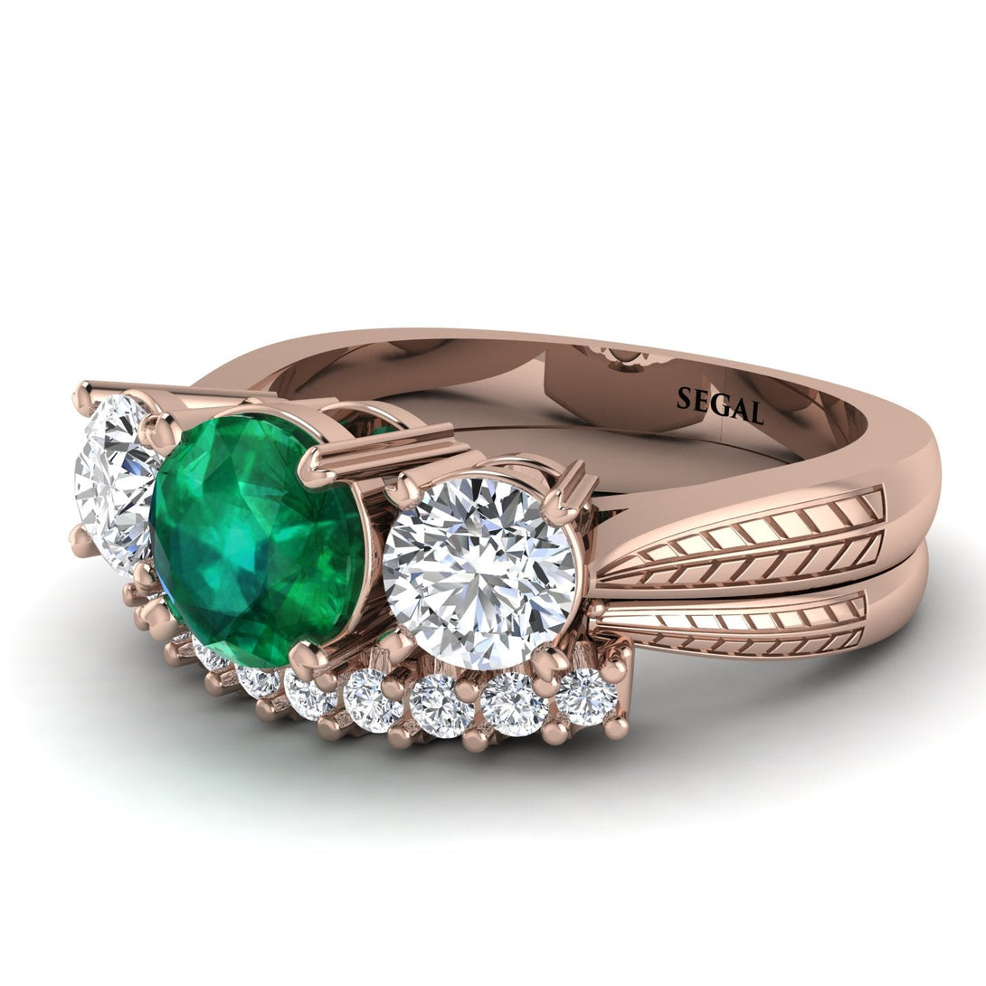 Three Stones Emerald Braches Bridal Set - Donna No. 5