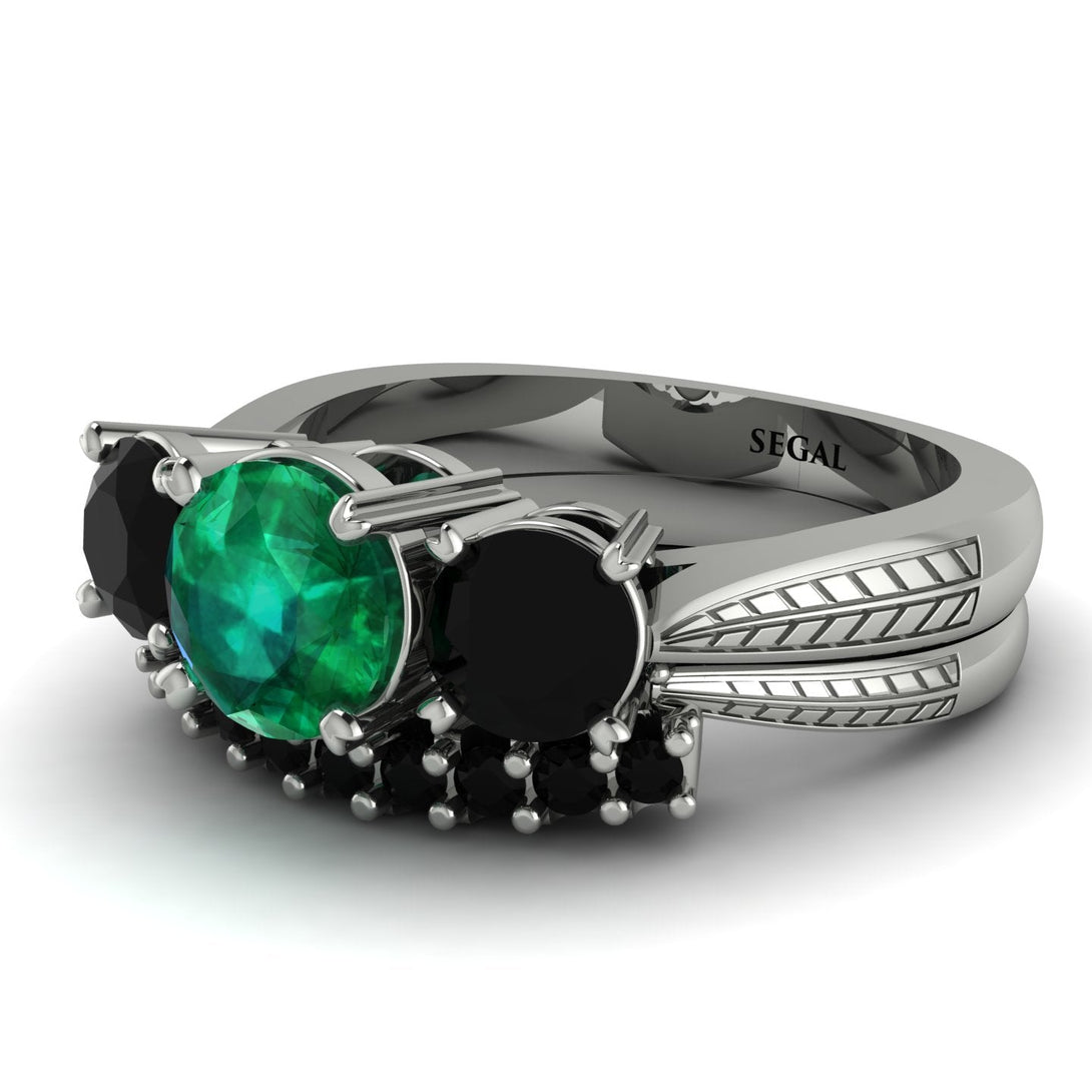 Three Stones Emerald Braches Bridal Set - Donna No. 36