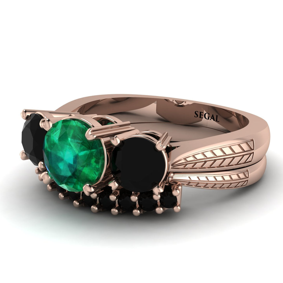 Three Stones Emerald Braches Bridal Set - Donna No. 35