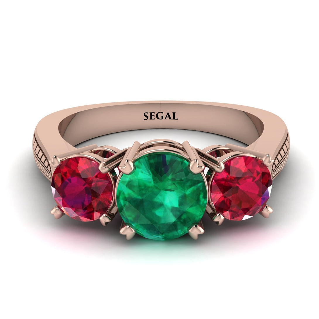 Three Stones Emerald Braches Ring - Donna No. 50