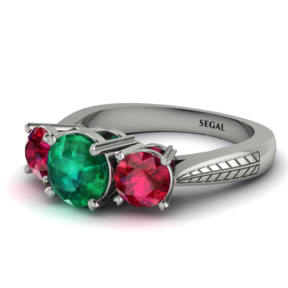 Three Stones Emerald Braches Ring - Donna No. 51