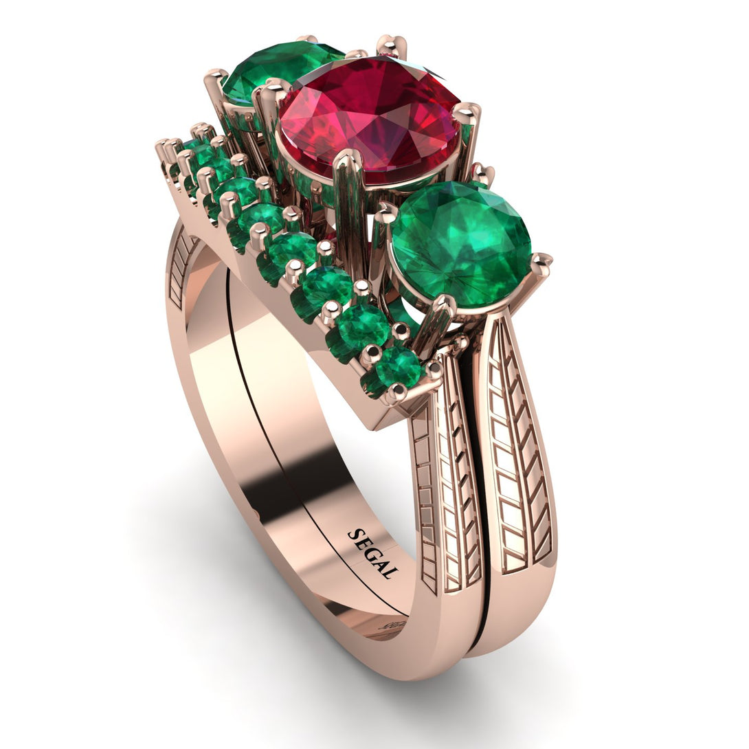 Three Stones Ruby Braches Bridal Set - Donna No. 26
