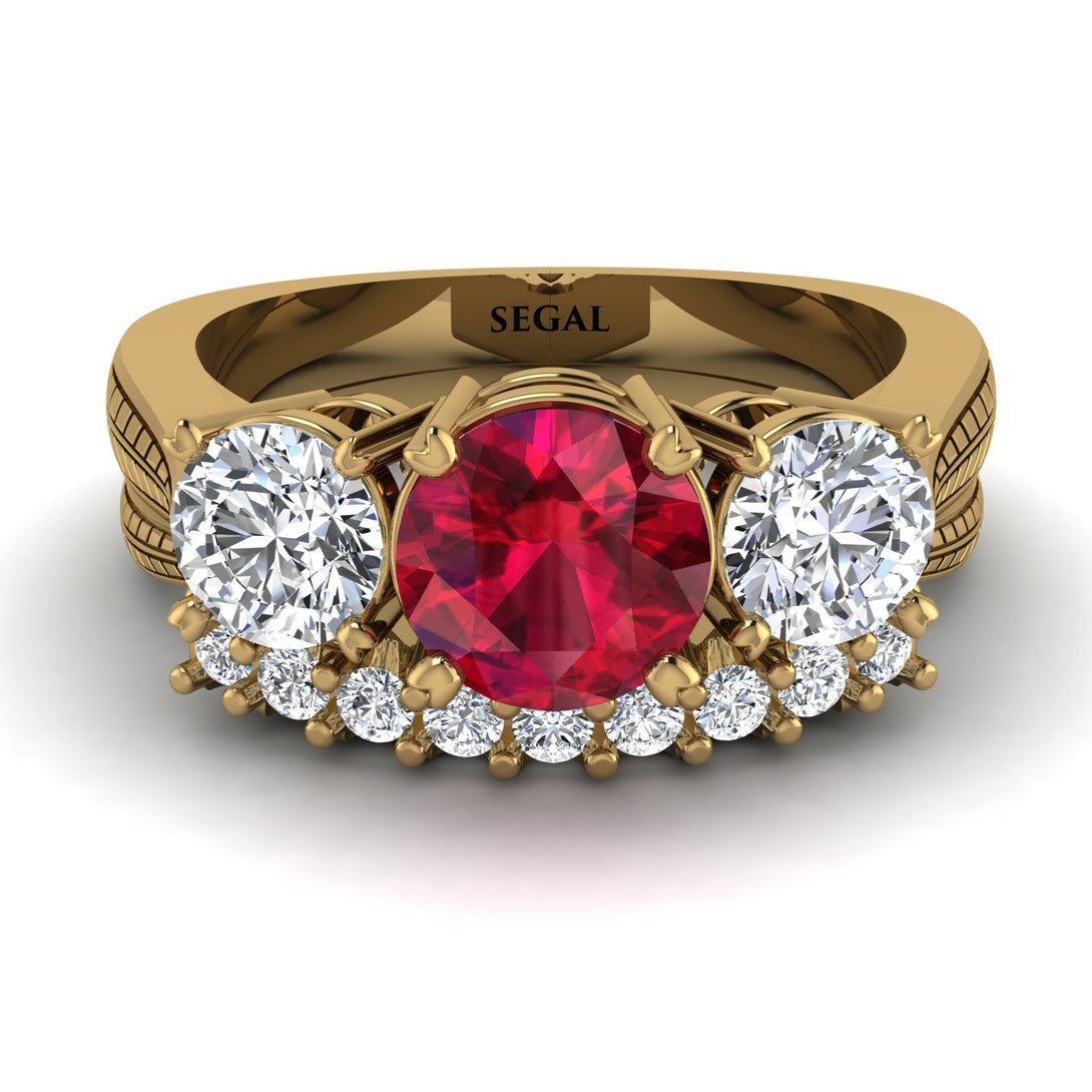 Three Stones Ruby Braches Bridal Set - Donna No. 10