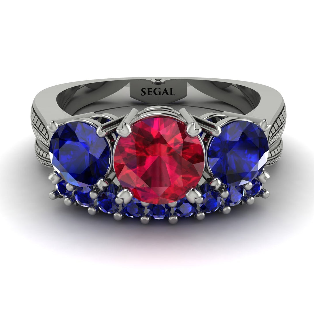 Three Stones Ruby Braches Bridal Set - Donna No. 72