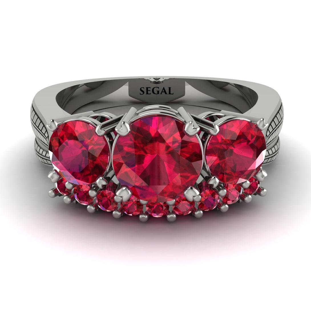 Three Stones Ruby Braches Bridal Set - Donna No. 57