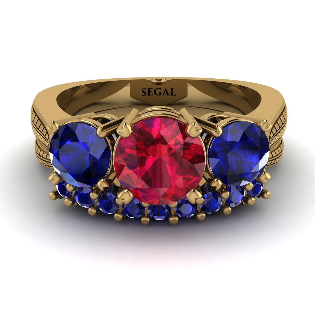 Three Stones Ruby Braches Bridal Set - Donna No. 70