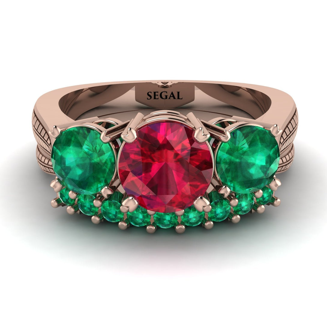 Three Stones Ruby Braches Bridal Set - Donna No. 26