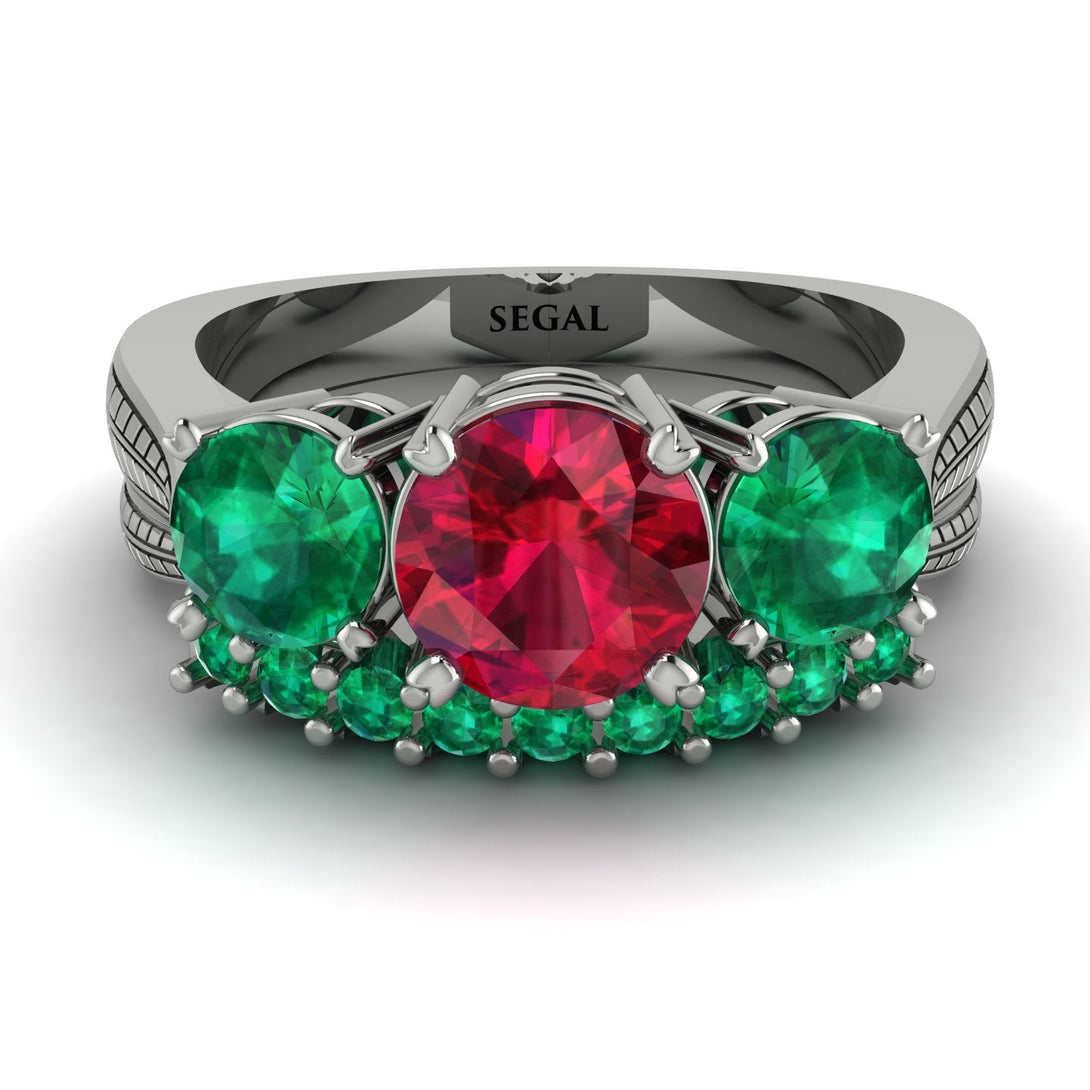 Three Stones Ruby Braches Bridal Set - Donna No. 27