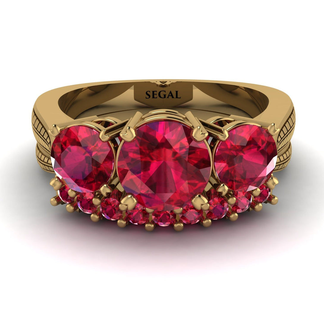 Three Stones Ruby Braches Bridal Set - Donna No. 55
