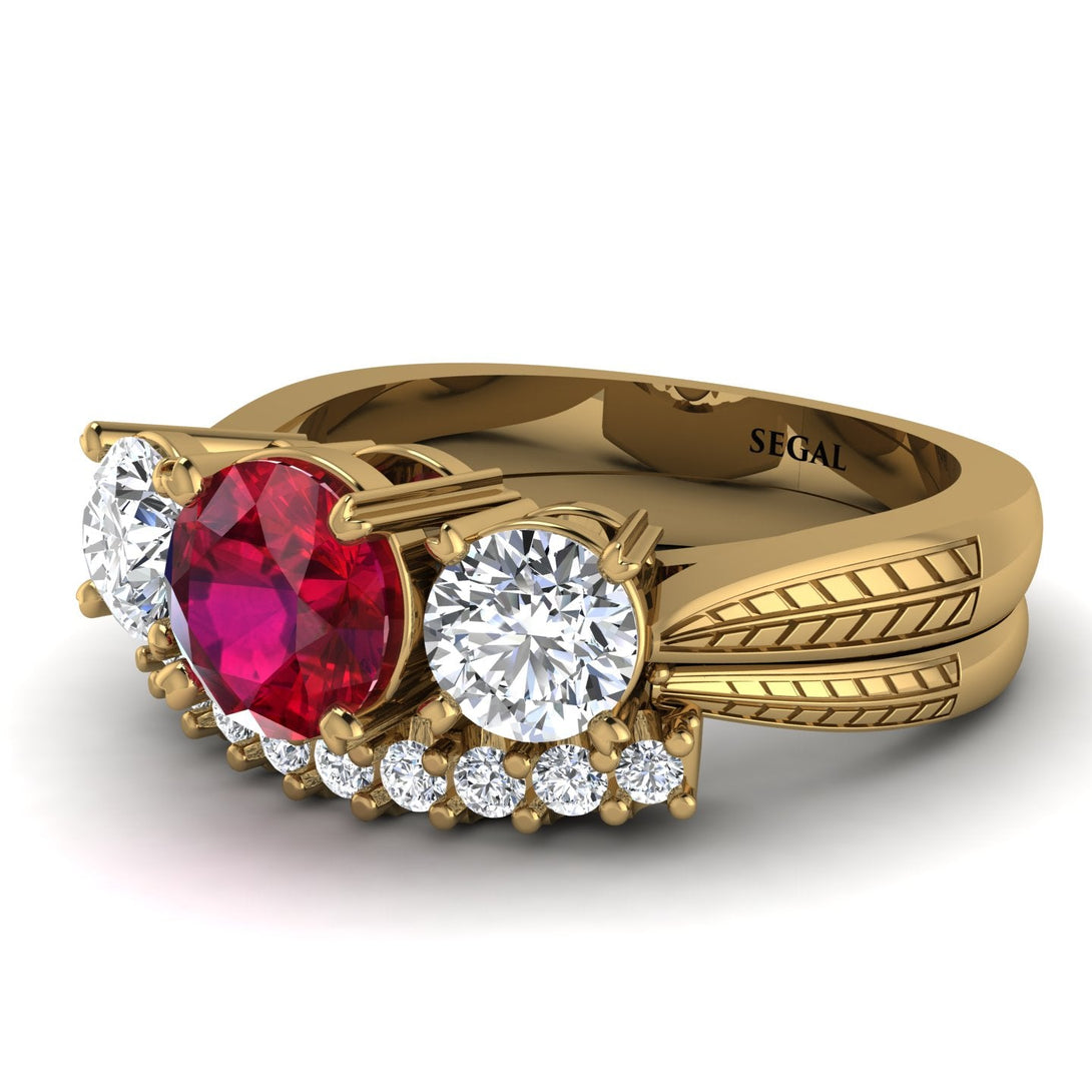 Three Stones Ruby Braches Bridal Set - Donna No. 10