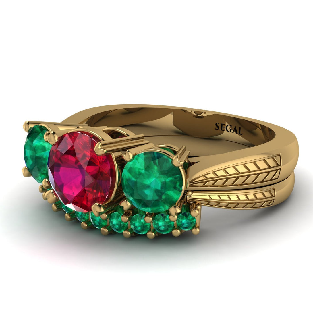 Three Stones Ruby Braches Bridal Set - Donna No. 25