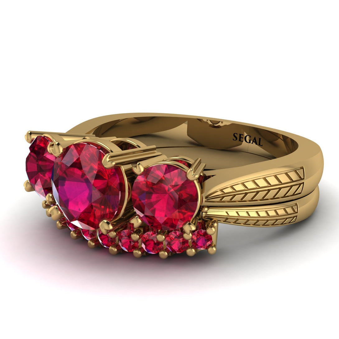 Three Stones Ruby Braches Bridal Set - Donna No. 55