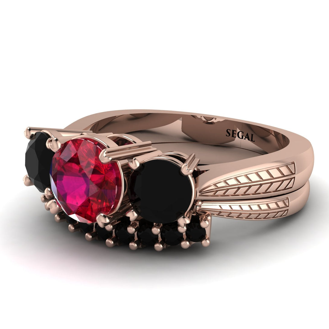 Three Stones Ruby Braches Bridal Set - Donna No. 41
