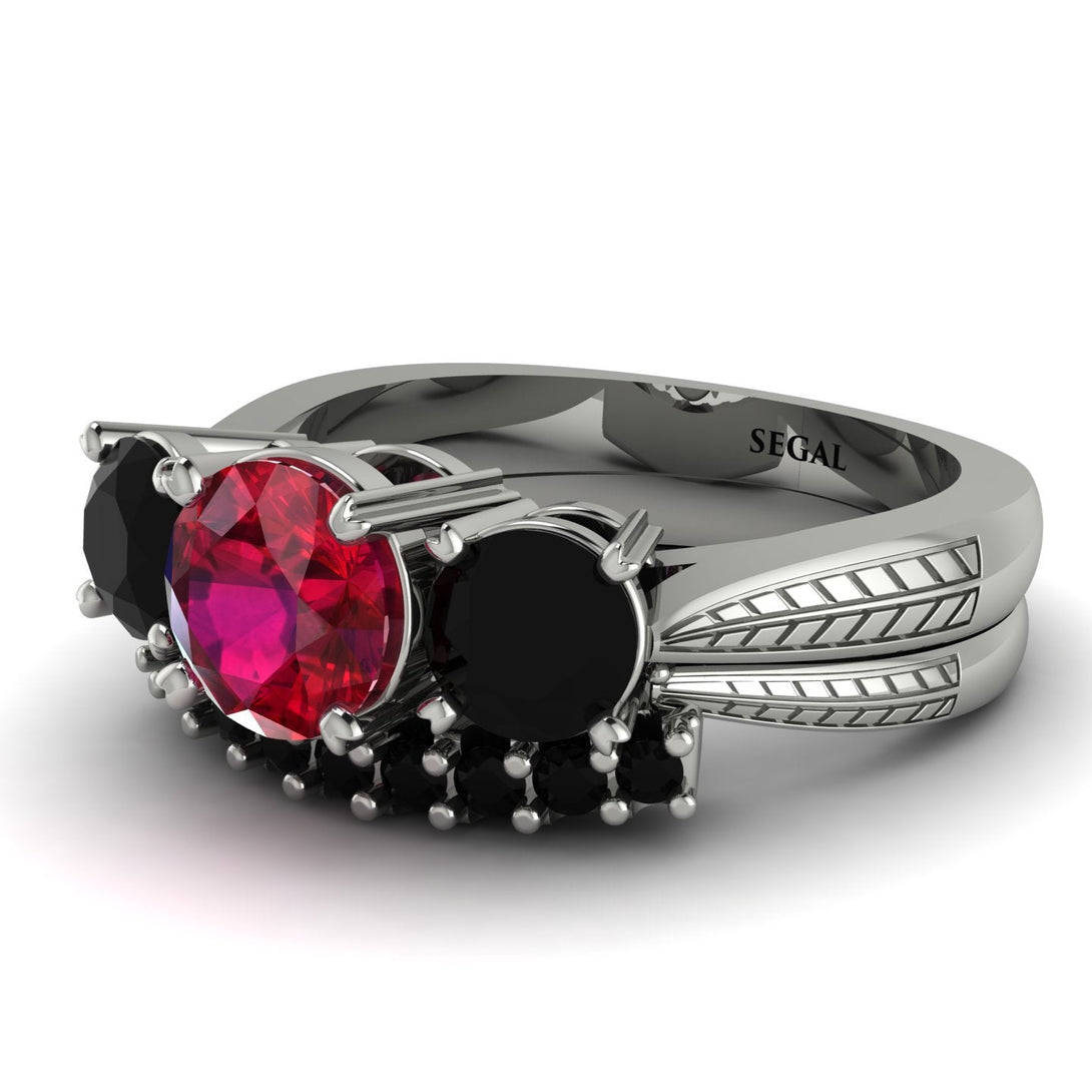 Three Stones Ruby Braches Bridal Set - Donna No. 42