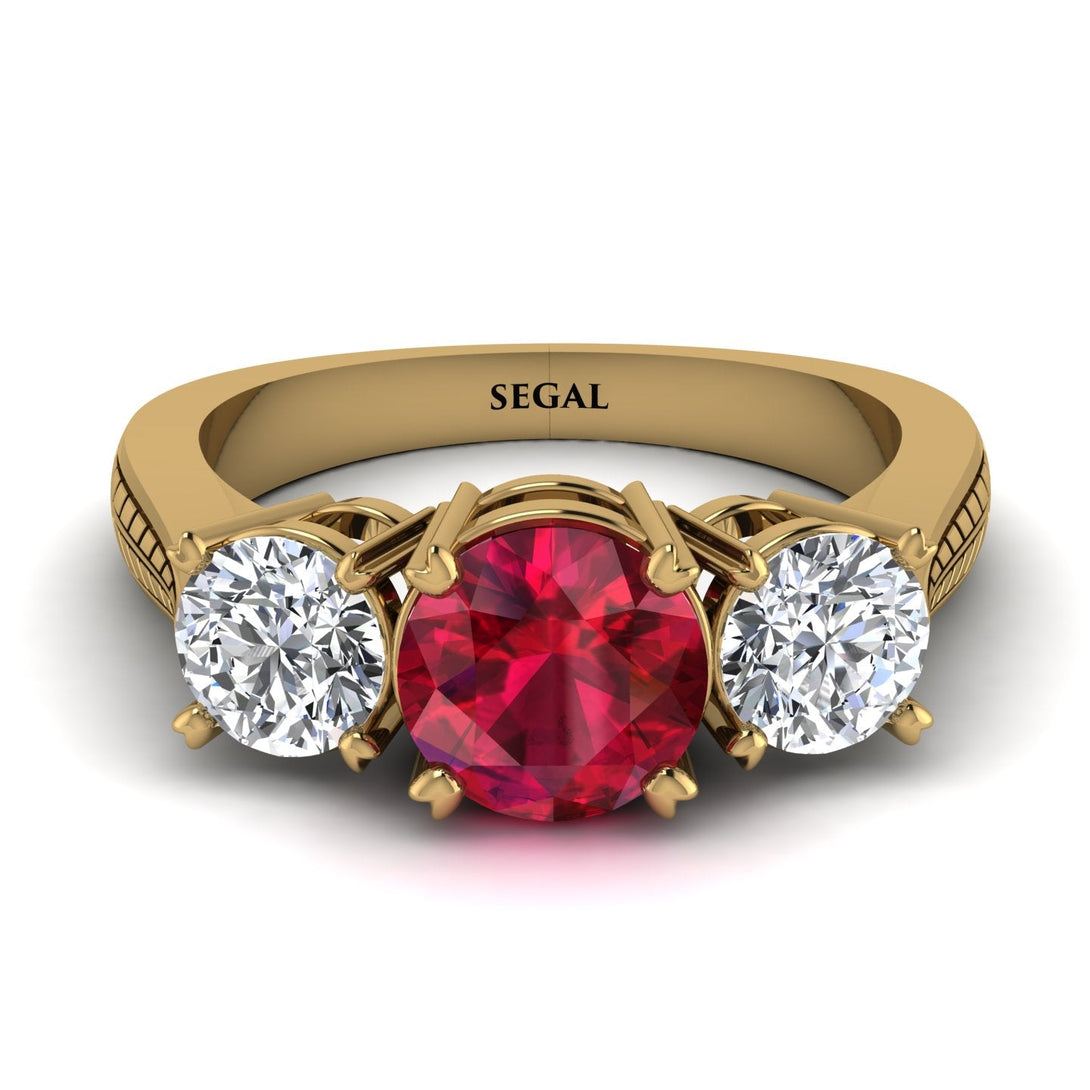Three Stones Ruby Braches Ring - Donna No. 10