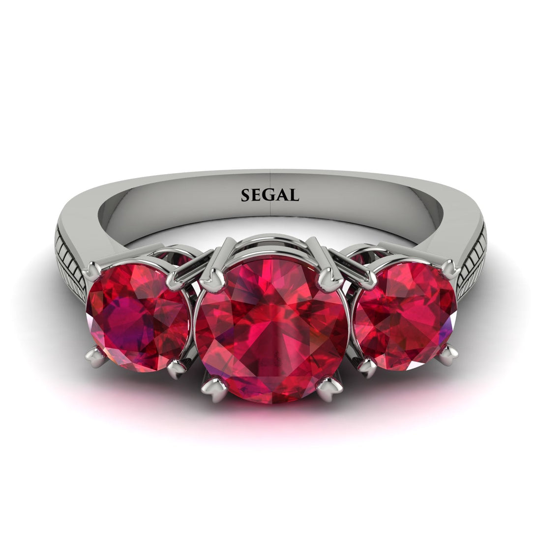 Three Stones Ruby Braches Ring - Donna No. 57