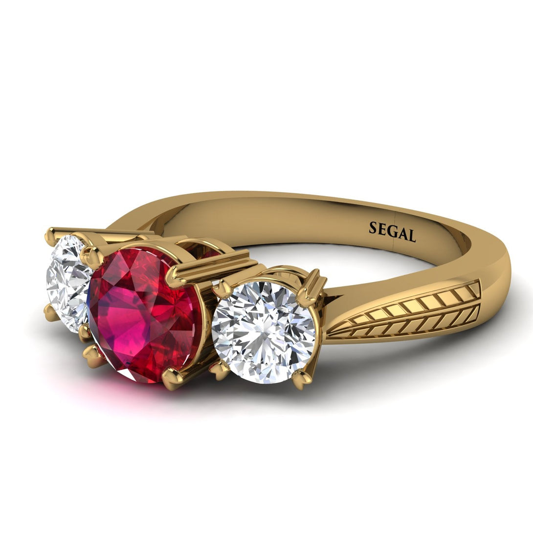 Three Stones Ruby Braches Ring - Donna No. 10