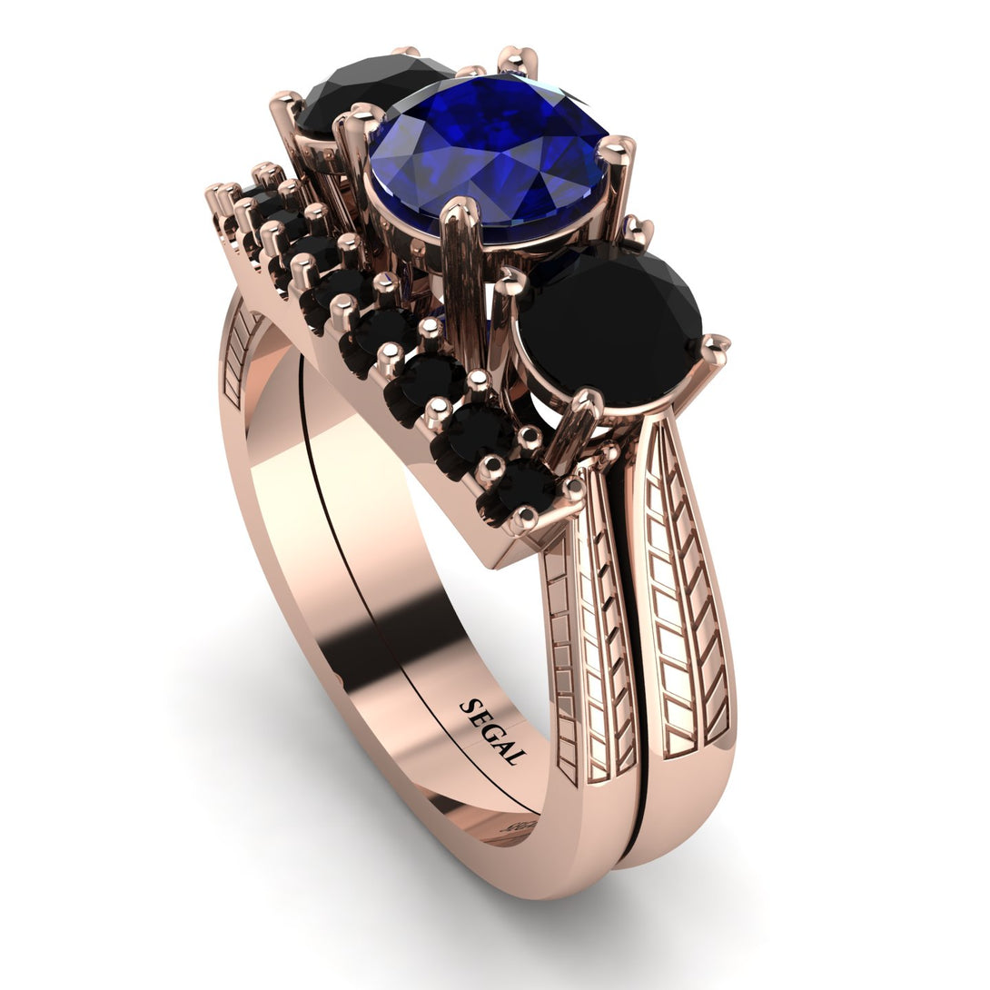 Three Stones Sapphire Braches Bridal Set - Donna No. 44