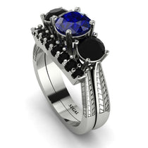 Three Stones Sapphire Braches Bridal Set - Donna No. 45 image 1