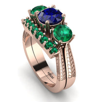 Three Stones Sapphire Braches Bridal Set - Donna No. 29 image 1