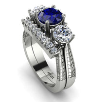 Three Stones Sapphire Braches Bridal Set - Donna No. 15 image 1