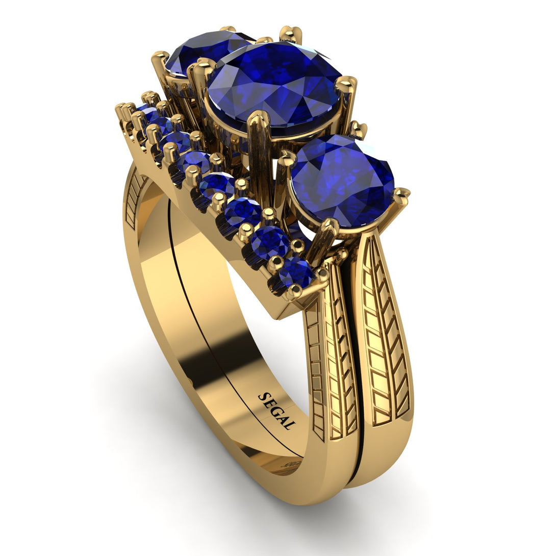 Three Stones Sapphire Braches Bridal Set - Donna No. 73