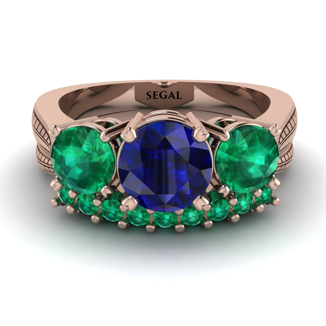 Three Stones Sapphire Braches Bridal Set - Donna No. 29