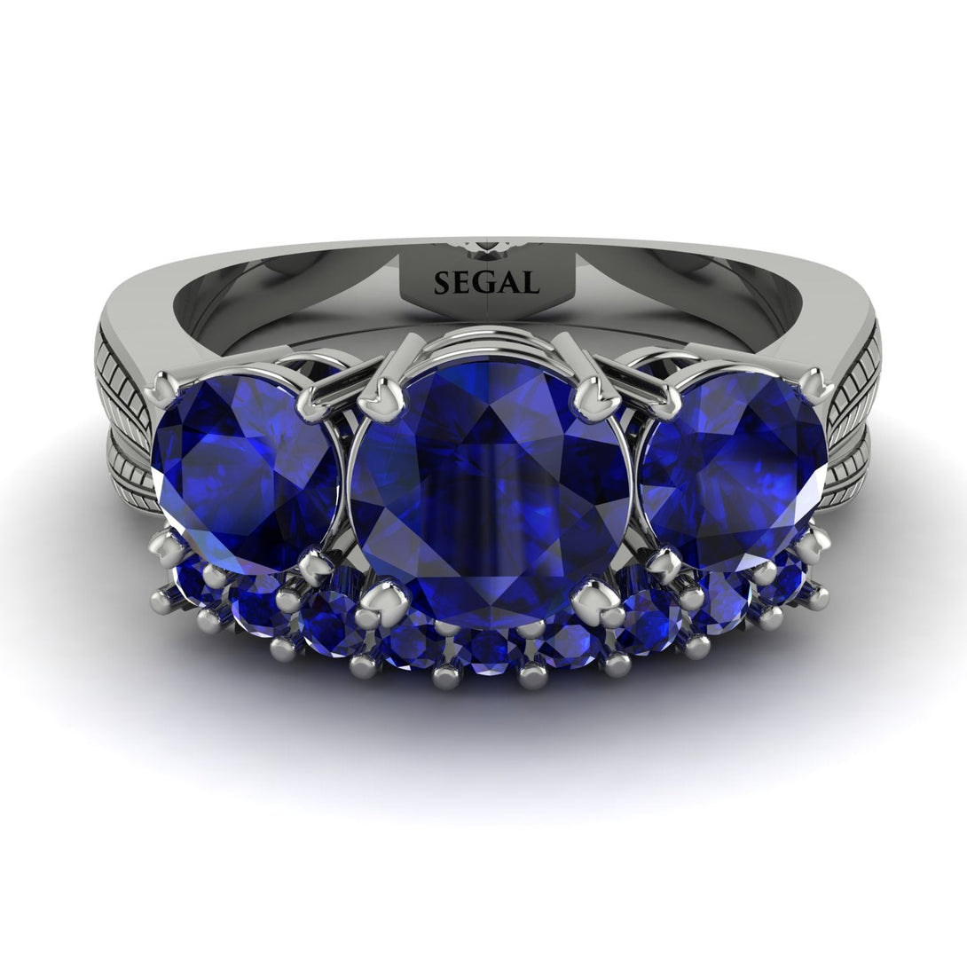 Three Stones Sapphire Braches Bridal Set - Donna No. 75
