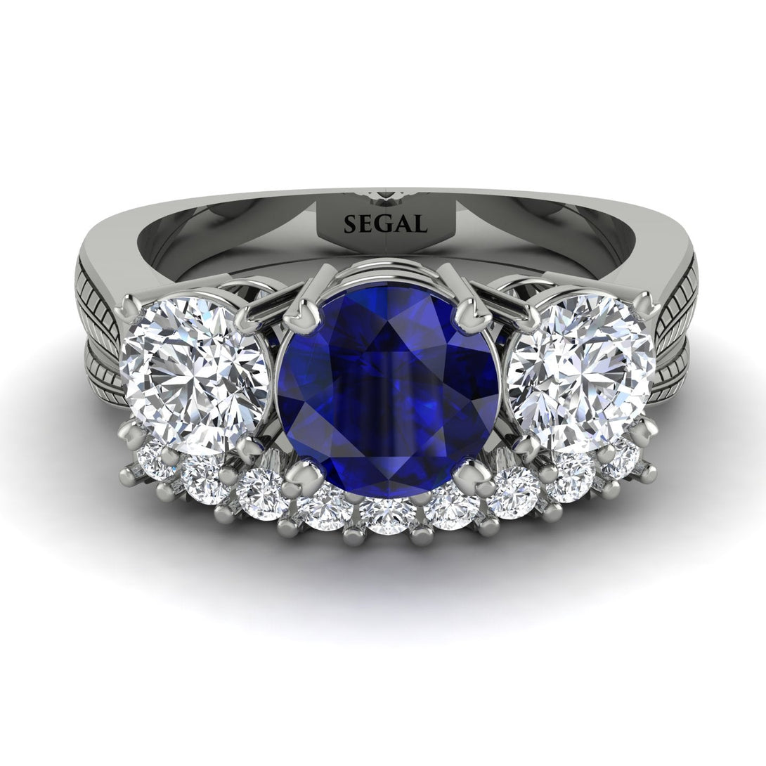 Three Stones Sapphire Braches Bridal Set - Donna No. 15