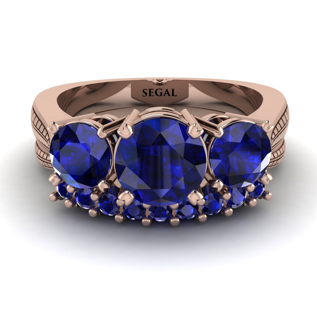 Three Stones Sapphire Braches Bridal Set - Donna No. 74