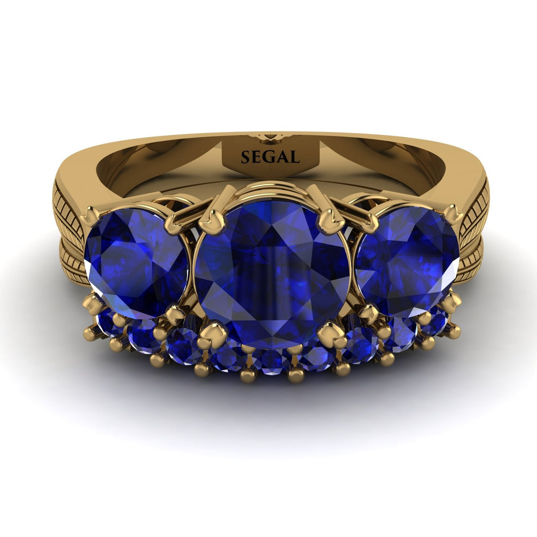 Three Stones Sapphire Braches Bridal Set - Donna No. 73