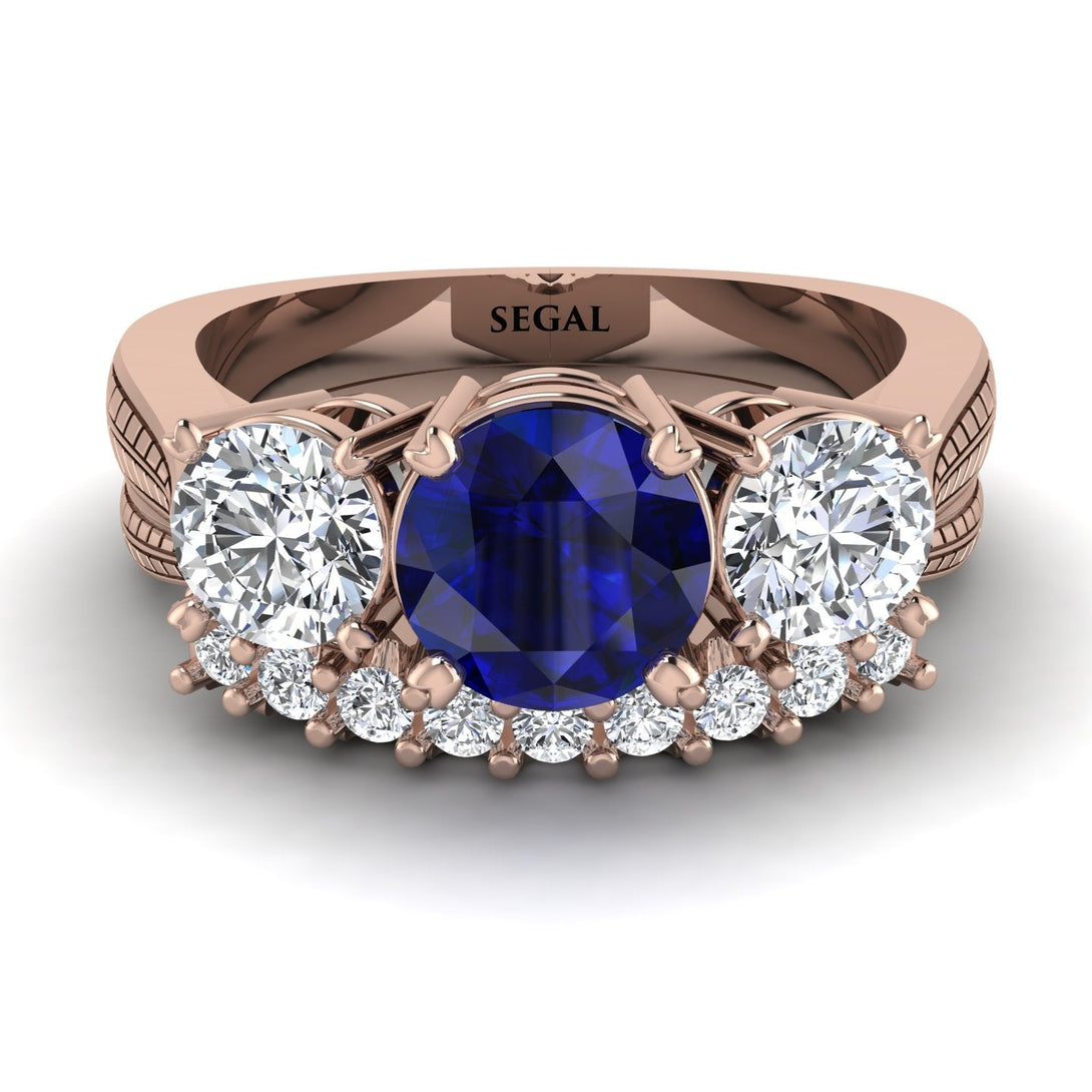 Three Stones Sapphire Braches Bridal Set - Donna No. 14