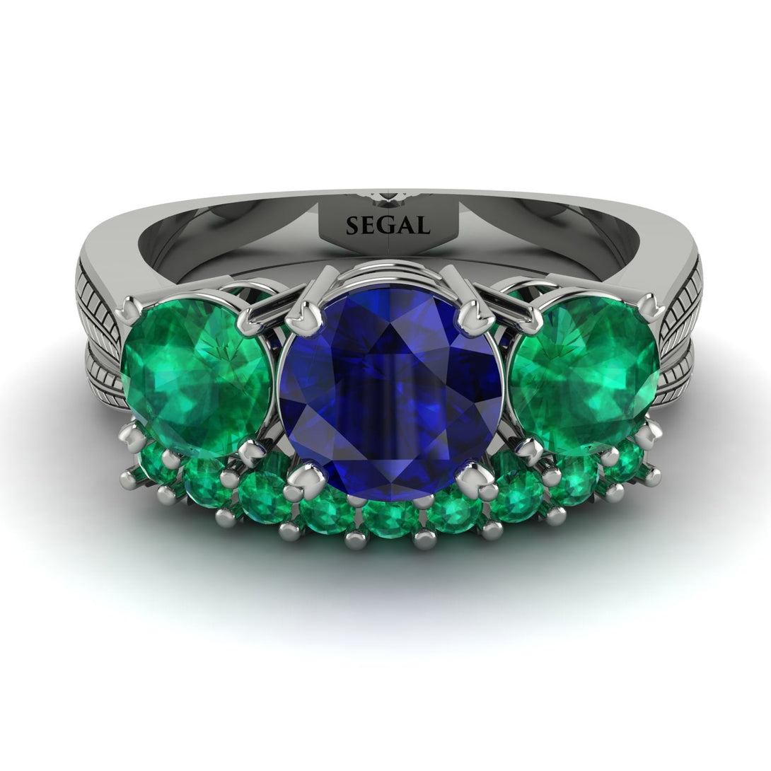 Three Stones Sapphire Braches Bridal Set - Donna No. 30