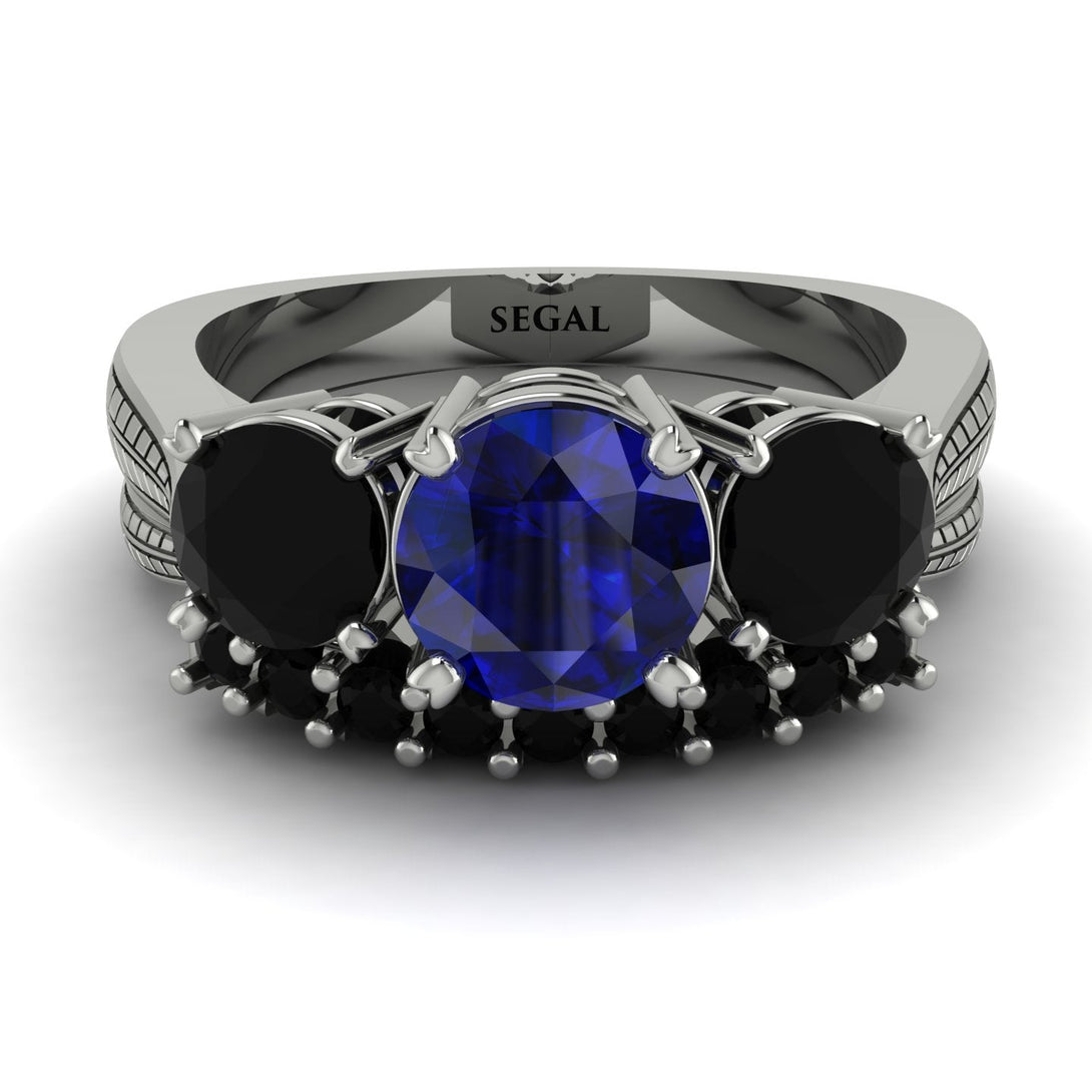 Three Stones Sapphire Braches Bridal Set - Donna No. 45