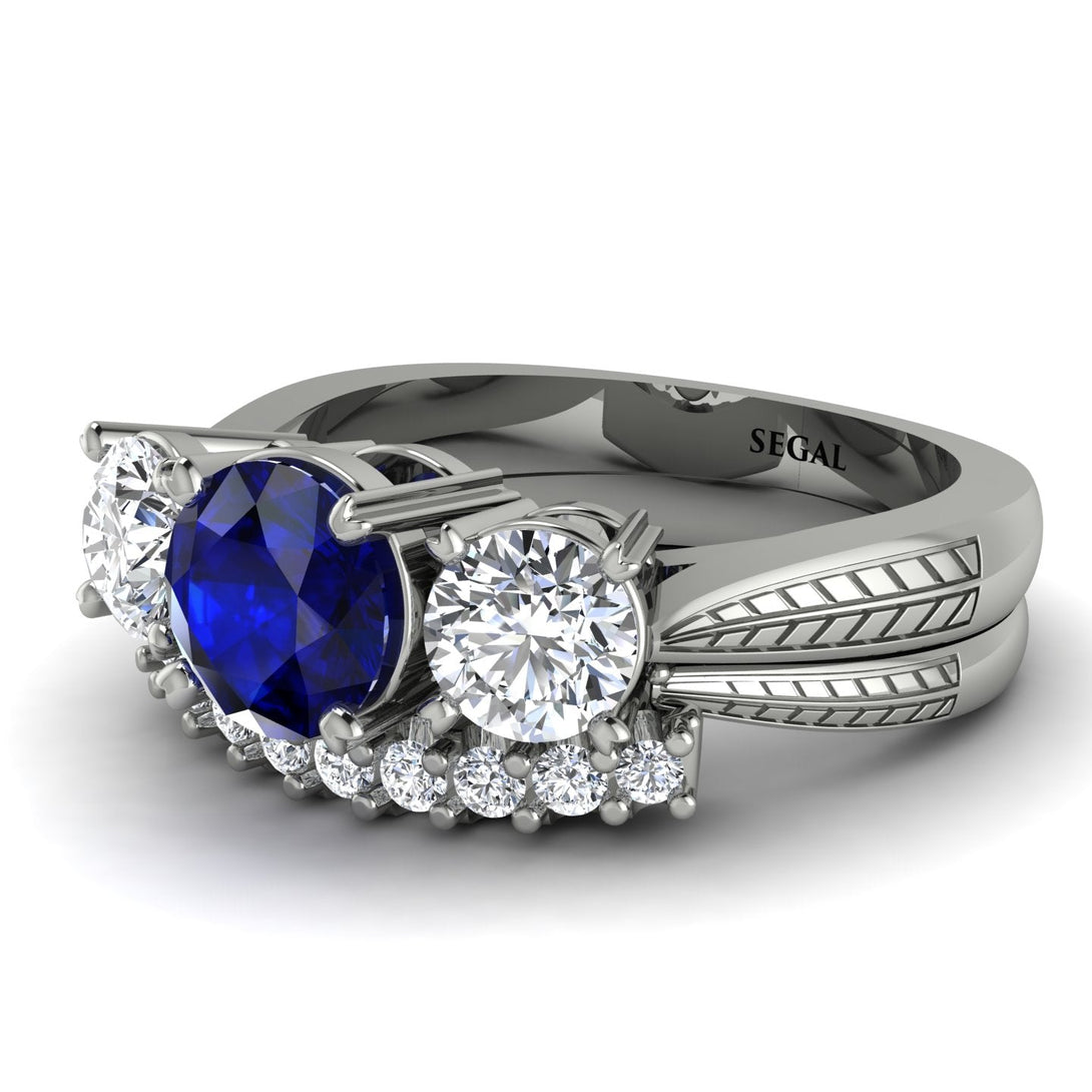 Three Stones Sapphire Braches Bridal Set - Donna No. 15