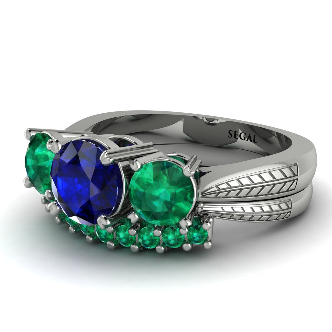 Three Stones Sapphire Braches Bridal Set - Donna No. 30