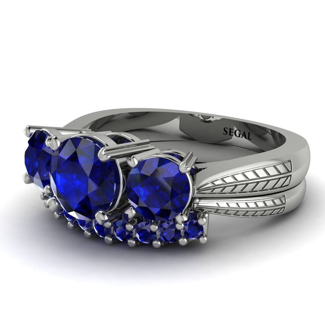 Three Stones Sapphire Braches Bridal Set - Donna No. 75