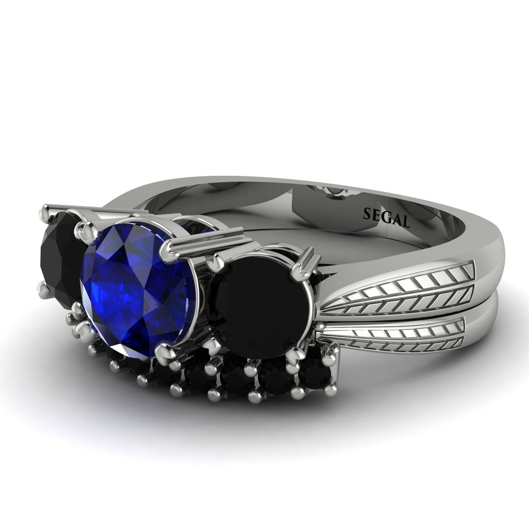 Three Stones Sapphire Braches Bridal Set - Donna No. 45