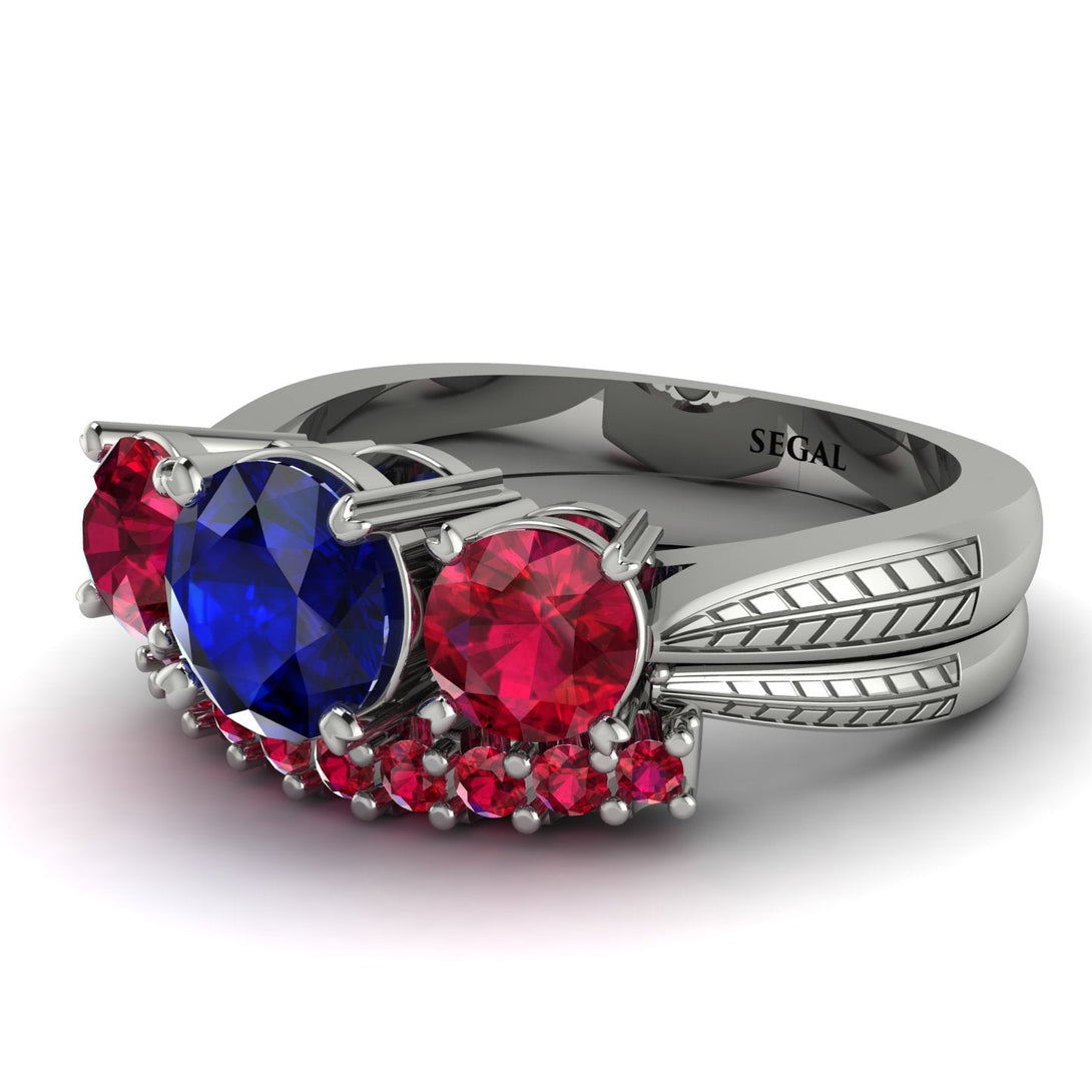 Three Stones Sapphire Braches Bridal Set - Donna No. 60