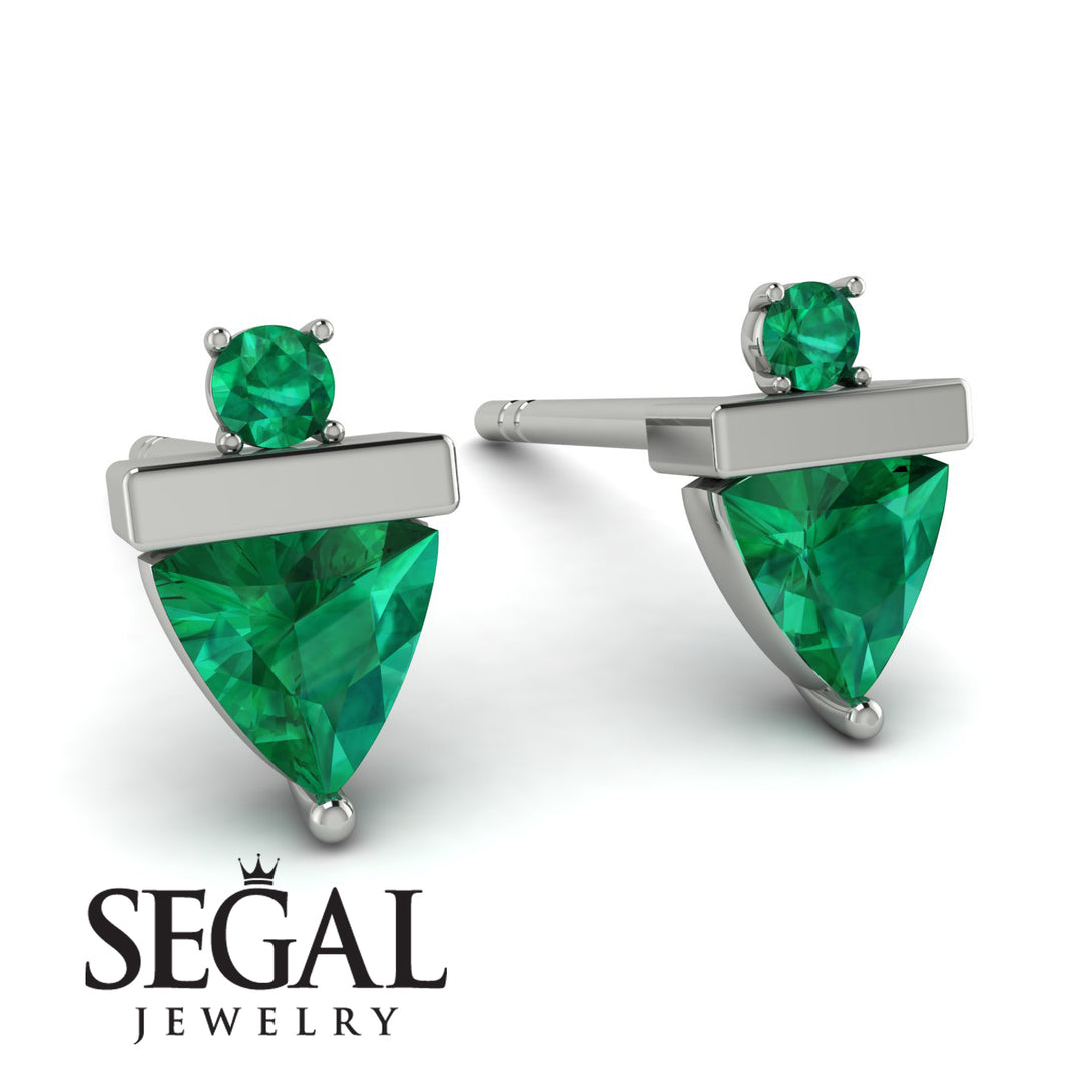 Triangle Emerald Earrings With Round Stone - Estella No. 21