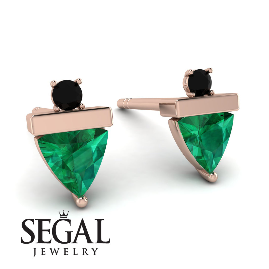 Triangle Emerald Earrings With Round Stone - Estella No. 35