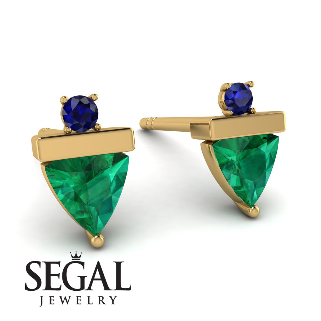 Triangle Emerald Earrings With Round Stone - Estella No. 64