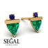 Triangle Emerald Earrings With Round Stone - Estella No. 64 image 8