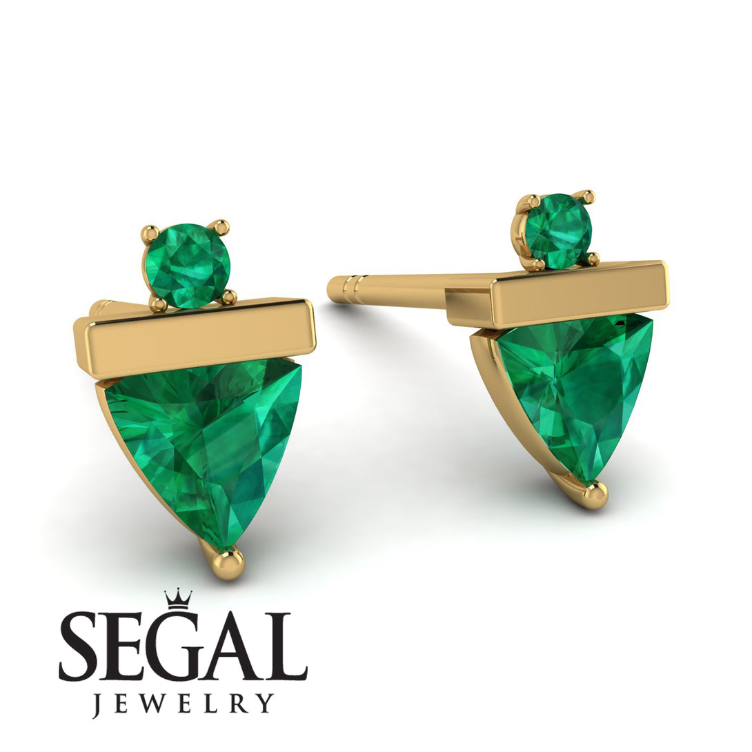 Triangle Emerald Earrings With Round Stone - Estella No. 19