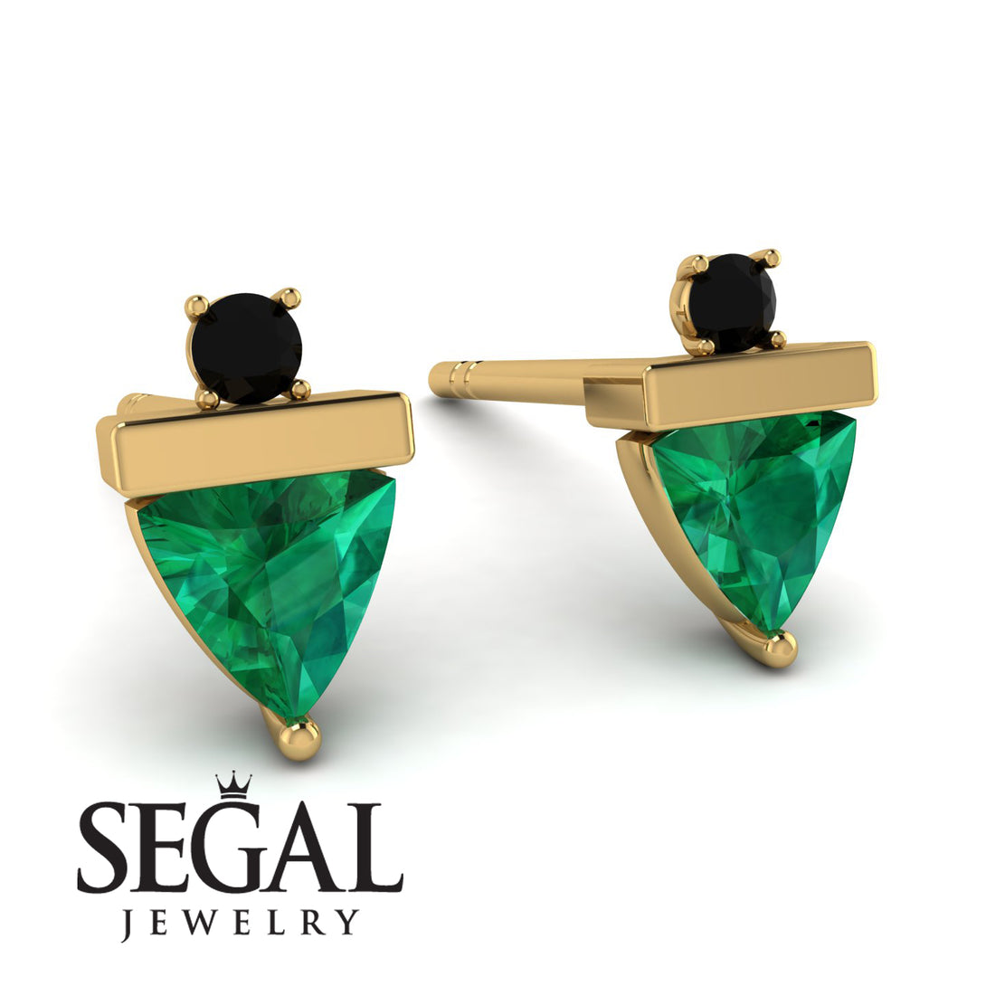 Triangle Emerald Earrings With Round Stone - Estella No. 34