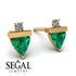 Triangle Emerald Earrings With Round Stone - Estella No. 4