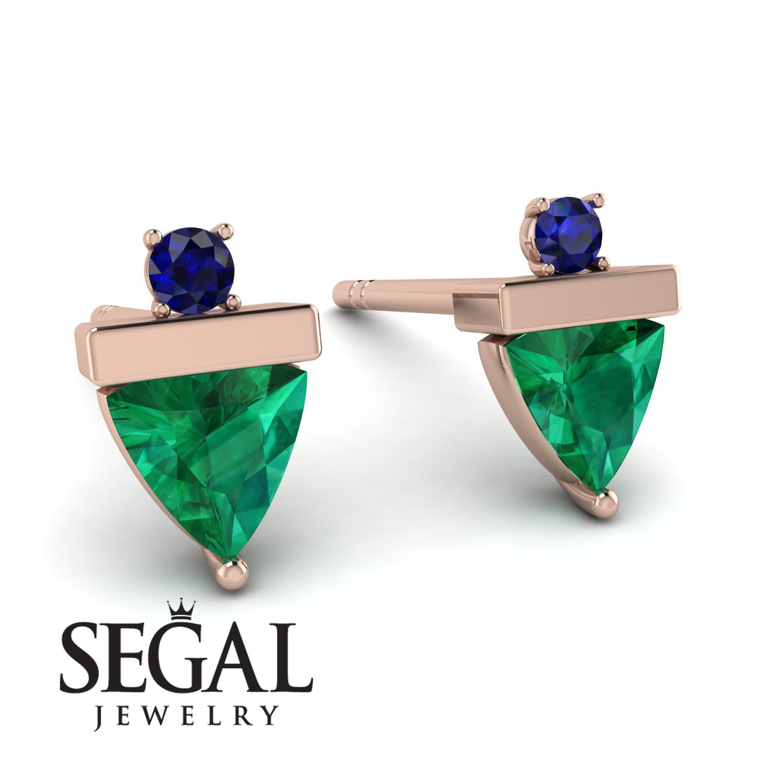 Triangle Emerald Earrings With Round Stone - Estella No. 65