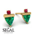 Triangle Emerald Earrings With Round Stone - Estella No. 49