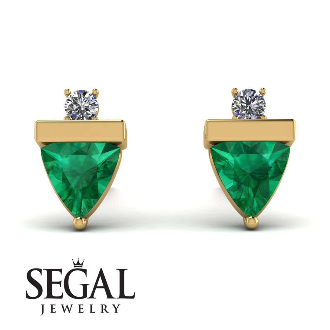 Triangle Emerald Earrings With Round Stone - Estella No. 4